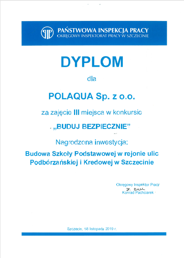Buduj bezpiecznie 2019 - nagroda dla budowy w Szczecinie